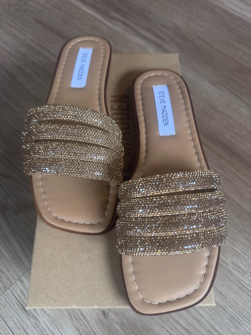 NIB Steve Madden Bronze Glitz Slide Sandals